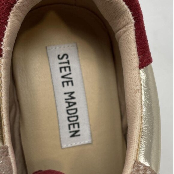 Steve Madden Blaik Pump – Gold-Tone, Beige & Red Leather, Velcro Strap, Size 7 - Picture 6 of 7